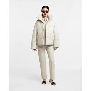Nanushka Hide Okobor Alt-Leather Textured Puffer Jacket Cream White Size XS